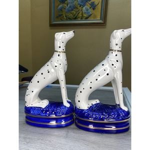 Stately English Staffordshire Style Dalmatian Fox Hunt Hound Mantle Dog Pair 8.5